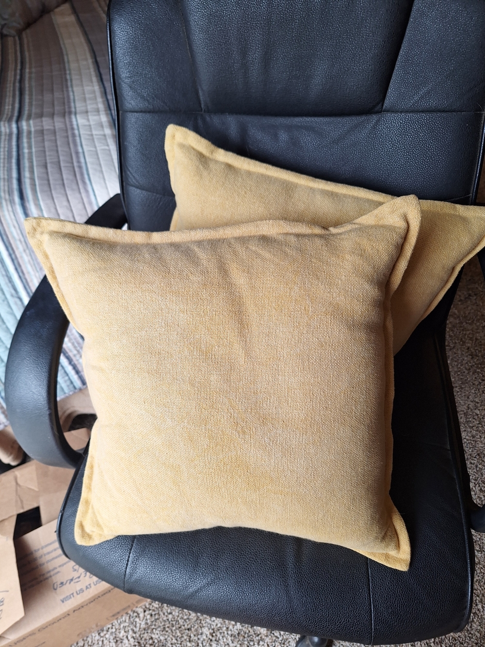 Two Yellow Decorative Throw Pillows Slub 16x16in Excellent Condition - Picture 2 of 6